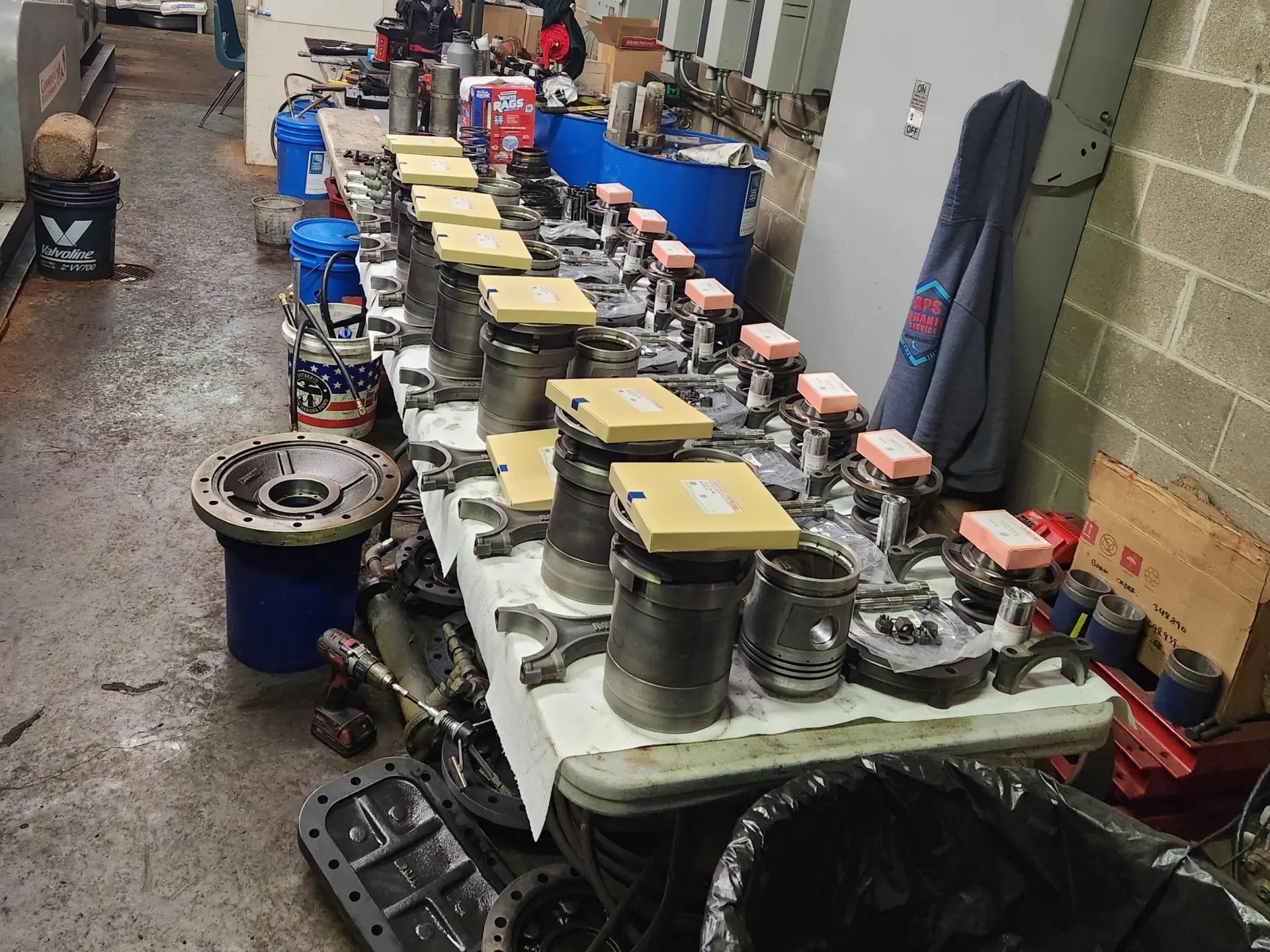 A table with many different parts on it